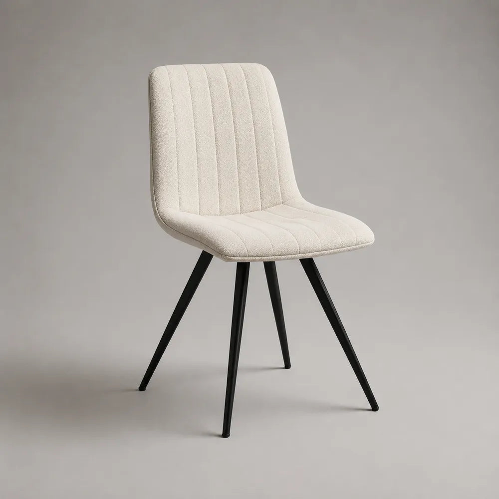 Sedia da pranzo imbottita in tessuto bouclé e acciaio nero beige 50 x 55 x 82 cm