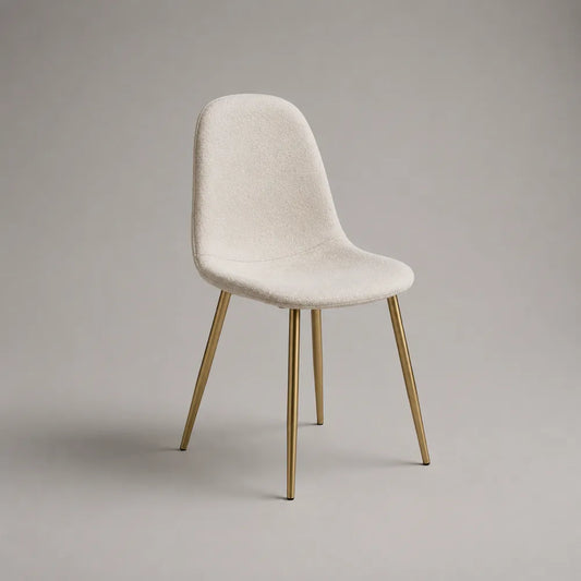 Sedia da pranzo imbottita in tessuto poliestere beige con gambe in acciaio dorato 50 x 55 x 85 cm