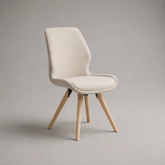 Sedia da pranzo imbottita in tessuto poliestere e gambe in legno naturale beige 50 x 58 x 82 cm