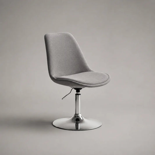 Sedia da pranzo girevole imbottita in tessuto poliestere grigio con base rotonda in acciaio cromato 55 x 60 x 85 cm