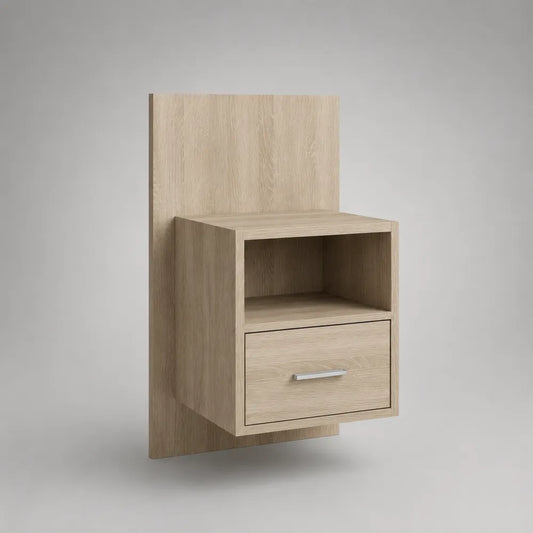 Comodino sospeso rettangolare in MDF effetto rovere chiaro con cassetto 45 x 35 x 55 cm