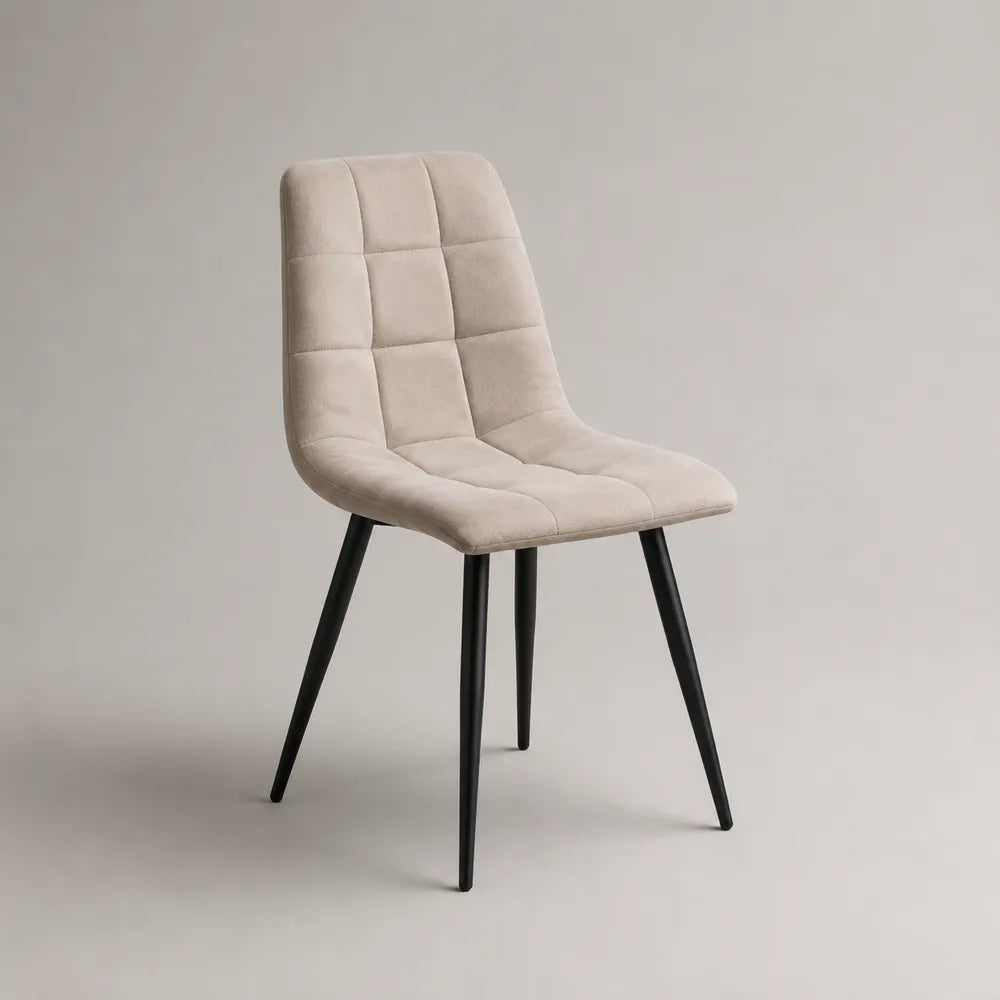 Sedia da pranzo imbottita in tessuto poliestere e acciaio nero beige 50 x 55 x 85 cm