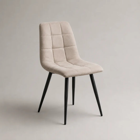 Sedia da pranzo imbottita in tessuto poliestere e acciaio nero beige 50 x 55 x 85 cm