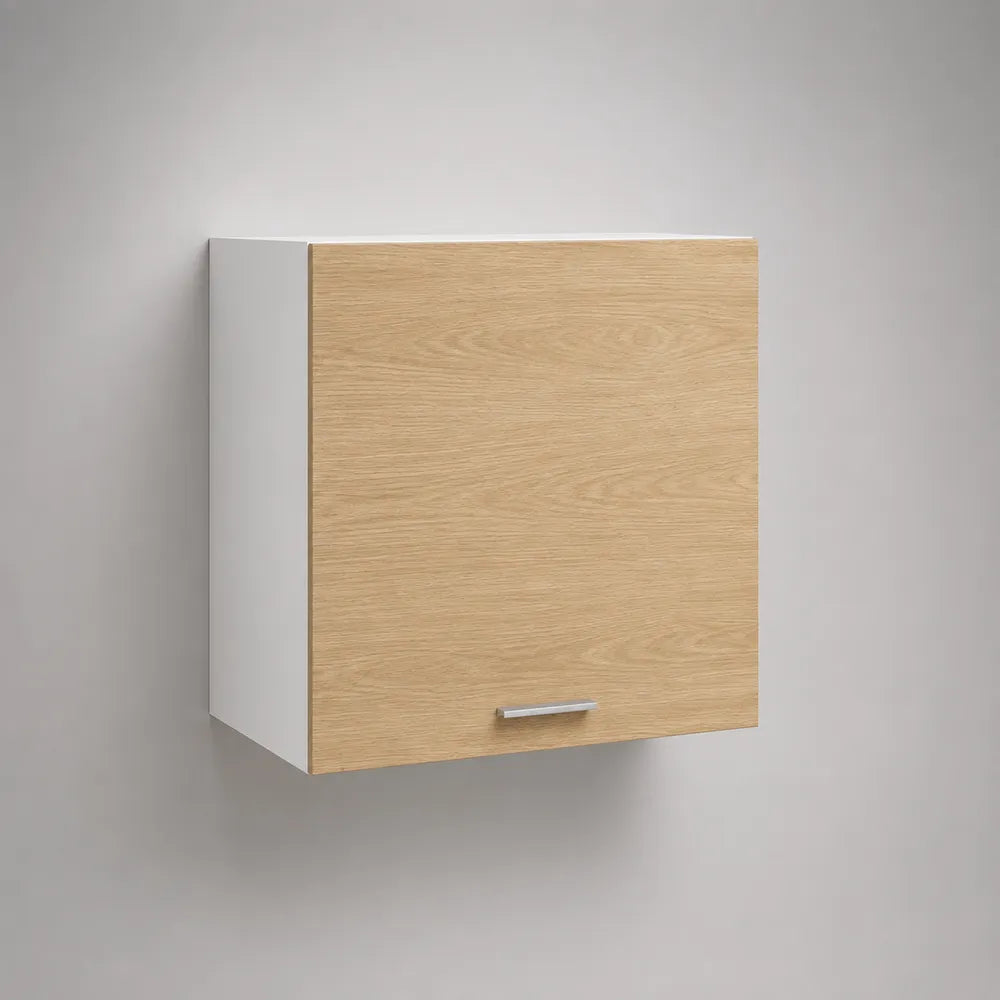 Pensile cucina sospeso con anta ribalta in MDF rovere chiaro e bianco 60x35x40 cm