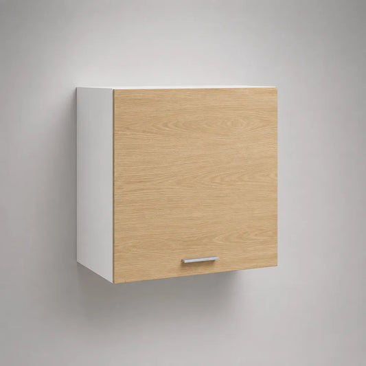 Pensile cucina sospeso con anta ribalta in MDF rovere chiaro e bianco 60x35x40 cm