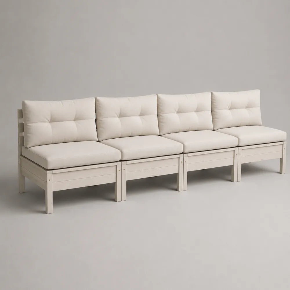 Divano da giardino 4 posti 280x80x70 cm bianco in legno massello con cuscini in poliestere