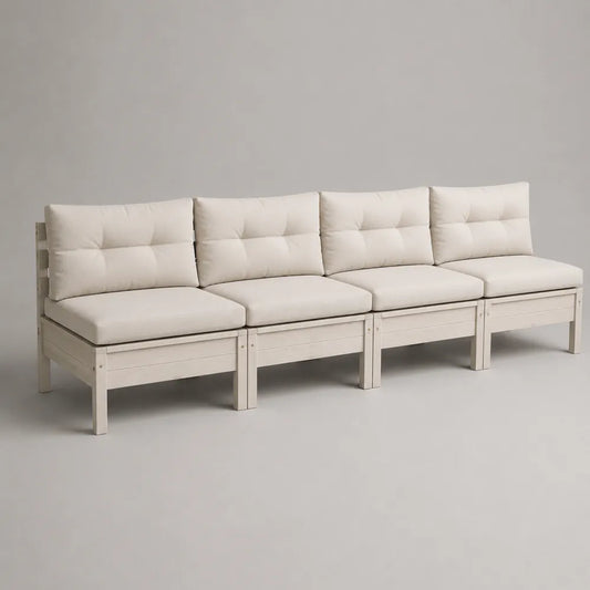 Divano da giardino 4 posti 280x80x70 cm bianco in legno massello con cuscini in poliestere