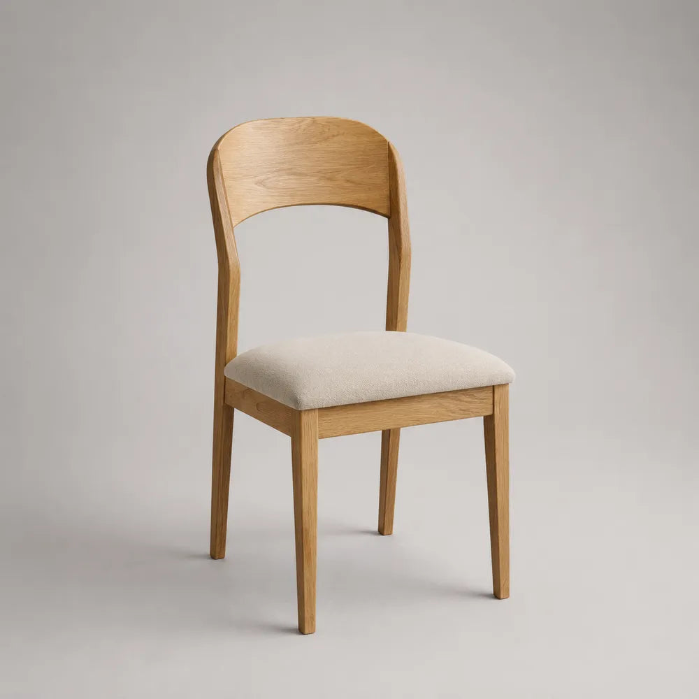 Sedia da pranzo imbottita in tessuto poliestere beige con struttura in legno naturale 48 x 55 x 85 cm