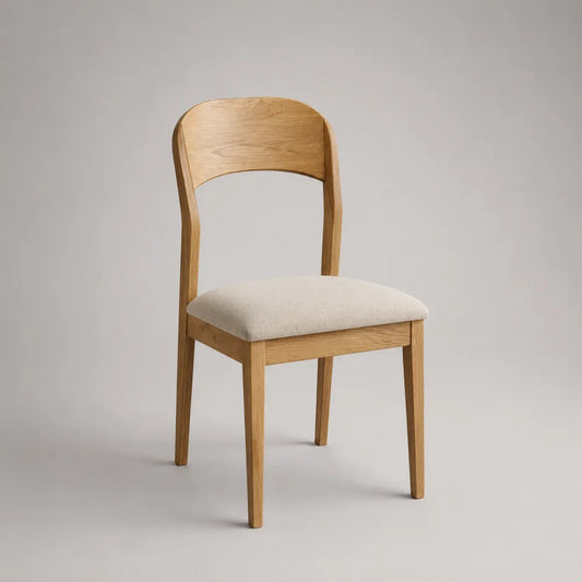 Sedia da pranzo imbottita in tessuto poliestere beige con struttura in legno naturale 48 x 55 x 85 cm